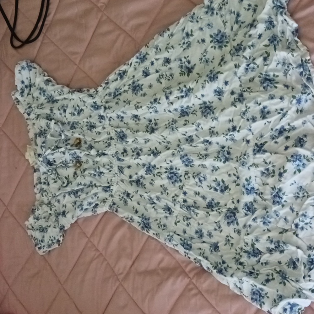 Cute Blue flower print picnic Dress